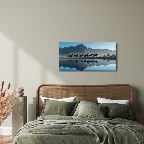 WANDBILD WILDER LAUF AM SEE - BILDER VON PFERDEN - BILDER