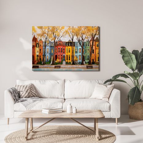 OBRAZ BAREVNÉ DOMY V ALEJI - BAREVNÉ DOMY - OBRAZY