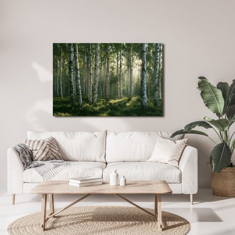 TABLEAU SUR TOILE – FORÊT DE BOULEAUX À L’AUBE - TABLEAUX FORÊT - TABLEAUX