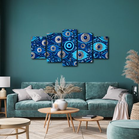TABLEAU EN 5 PARTIES – YEUX BLEUS PROTECTEURS - TABLEAUX PAR THÈME - TABLEAUX