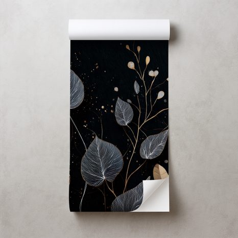 ZELFKLEVEND FOTOBEHANG ELEGANTE GOUDEN EN ZILVEREN BLADEREN - FOTOBEHANG BLADEREN - FOTOBEHANG