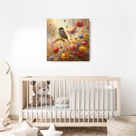 OBRAZ PTÁČEK V ROZKVETLÉ PŘÍRODĚ - OBRAZY PTÁCI - OBRAZY