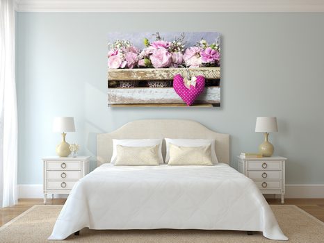 WANDBILD NELKENBLÜTEN IN EINER HOLZKISTE - VINTAGE- UND RETRO-BILDER - BILDER