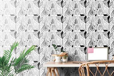TAPETA MAGICKÉ LISTY V ČERNOBÍLÉM PROVEDENÍ - ČERNOBÍLÉ TAPETY - TAPETY