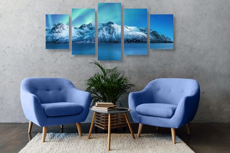 QUADRI 5 PEZZI – AURORA BOREALE ARTICA - QUADRI DI NATURA E PAESAGGIO - STAMPE E QUADRI