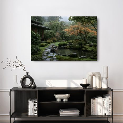TABLEAU SUR TOILE – JARDIN JAPONAIS DANS LA BRUME - TABLEAUX FORÊT - TABLEAUX
