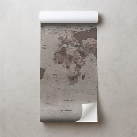 SAMOLEPILNA FOTOTAPETA VINTAGE ZEMLJEVID SVETA V BEŽ IN RJAVIH TONIH - TAPETE ZEMLJEVIDI - TAPETE