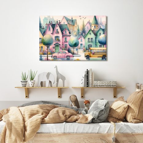 WANDBILD MAGISCHE GASSEN DER PASTELLSTADT - BILDER FÜR KINDER - BILDER