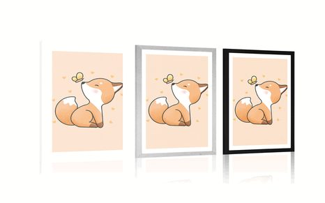 POSTER MIT PASSEPARTOUT NEUGIERIGER FUCHS - TIERE - POSTER