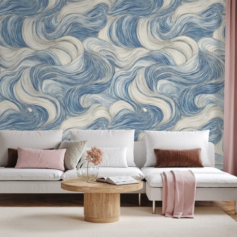 FOTOTAPETA MODRÉ VLNY V POHYBU - VZOROVANÉ TAPETY - TAPETY