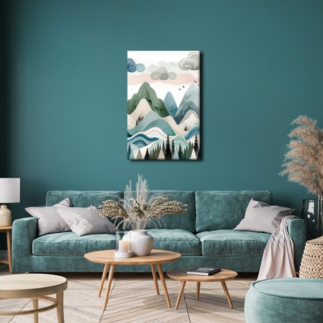 WANDBILD PASTELLFARBENE BERGE UND DUNKLER WALD - BILDER VON BERGEN - BILDER