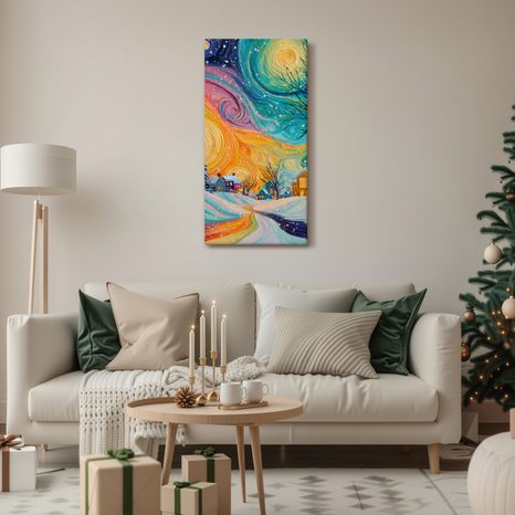 OBRAZ VÁNOČNÍ SVÍTÁNÍ NAD VESNICÍ - VÁNOČNÍ A ZIMNÍ OBRAZY - OBRAZY