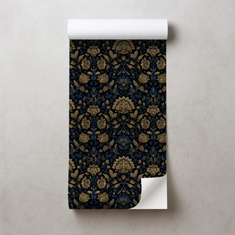 SAMOLEPÍCÍ TAPETA ZLATÉ KVĚTY NA TMAVÉM POZADÍ - VZOROVANÉ TAPETY - TAPETY