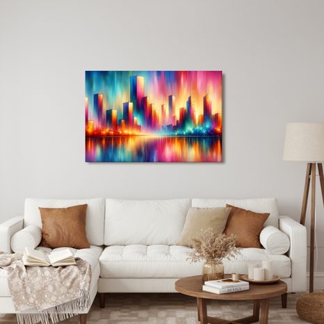 WANDBILD BUNTE STADTSILHOUETTE - BILDER VON STÄDTEN - BILDER