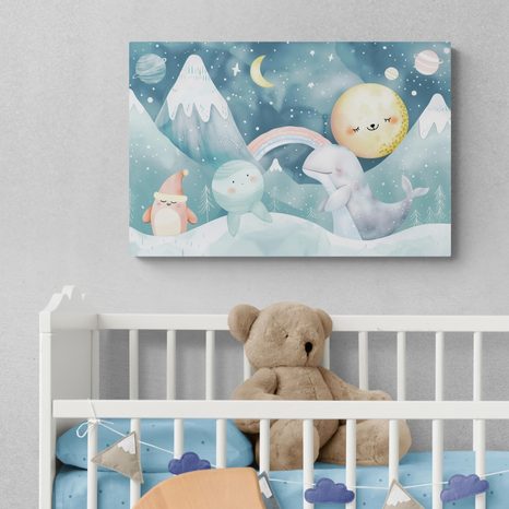 OBRAZ PRO DĚTI ZVÍŘÁTKA V ZASNĚŽENÉ KRAJINĚ - DĚTSKÉ OBRAZY - OBRAZY