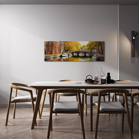 OBRAZ ZLATÉ PODZIMNÍ LISTÍ NAD KANÁLEM - BAREVNÉ DOMY - OBRAZY