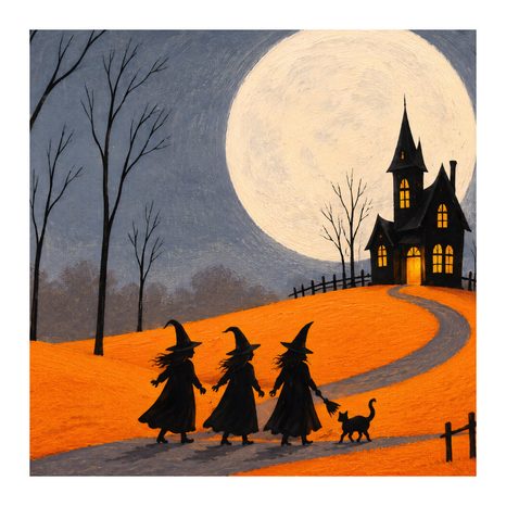 QUADRO SU TELA – SENTIERO NOTTURNO VERSO LA CASA DELLE STREGHE - QUADRI HALLOWEEN E HORROR - STAMPE E QUADRI