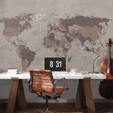 FOTOTAPETA VINTAGE ZEMLJEVID SVETA V BEŽ IN RJAVIH TONIH - TAPETE ZEMLJEVIDI - TAPETE