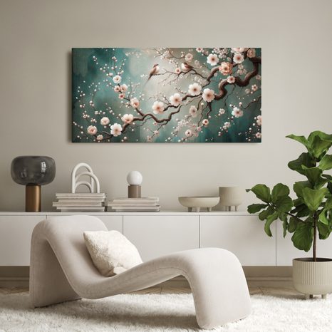 WANDBILD FRÜHLINGSZWEIG MIT VÖGELN - BILDER BLUMEN - BILDER