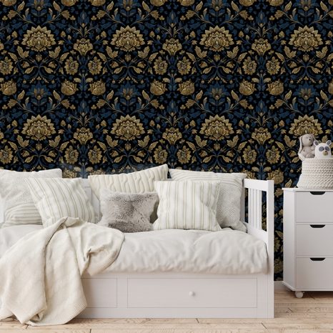 SAMOLEPÍCÍ TAPETA ZLATÉ KVĚTY NA TMAVÉM POZADÍ - VZOROVANÉ TAPETY - TAPETY