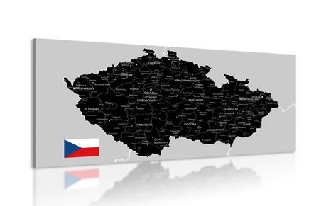 OBRAZ ČERNO-ŠEDÁ MAPA ČESKA S VLAJKOU - OBRAZY MAPY - OBRAZY