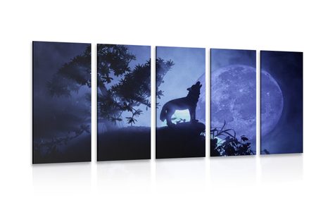 5-TEILIGES WANDBILD WOLF BEIM VOLLMOND - BILDER TIERE - BILDER