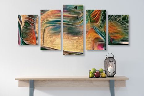 TABLEAU EN 5 PARTIES – ABSTRACTION PSYCHÉDÉLIQUE - PEINTURES ABSTRAITES - TABLEAUX