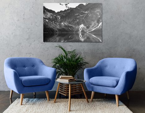 WANDBILD MEERAUGE IM TATRA-GEBIRGE IN SCHWARZ-WEISS - SCHWARZ-WEISSE BILDER - BILDER