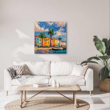 WANDBILD MALERISCHE HAFENHÄUSER - BUNTE HÄUSER - BILDER