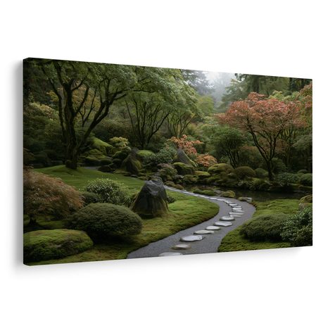 TABLEAU SUR TOILE – JARDIN JAPONAIS AVEC ALLÉE DE PIERRE - TABLEAUX ARBRES ET FEUILLES - TABLEAUX