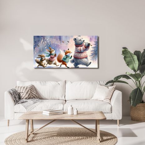 OBRAZ ZIMNÍ PRŮVOD ZVÍŘÁTEK S MELODIÍ - DĚTSKÉ OBRAZY ZVÍŘÁTKA - OBRAZY