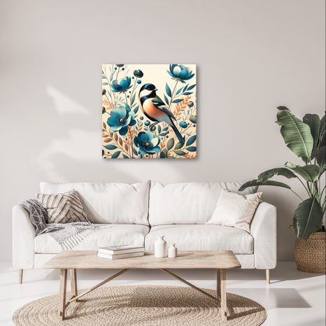 OBRAZ SÝKORKA V KVĚTINOVÉ ZAHRADĚ - OBRAZY PTÁCI - OBRAZY