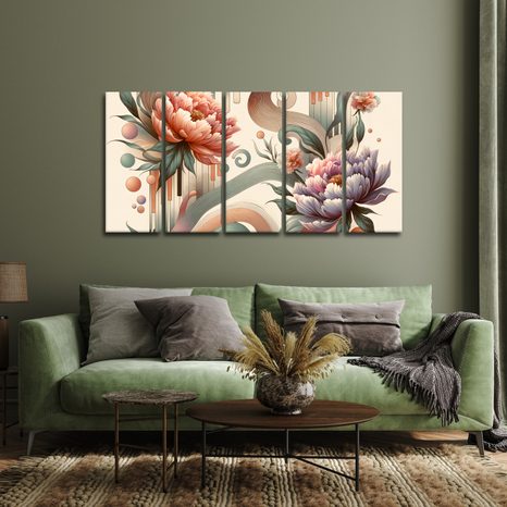 5-DÍLNÝ OBRAZ UMĚLECKÉ KŘIVKY A KVĚTY - PICTURES FLOWERS - PICTURES