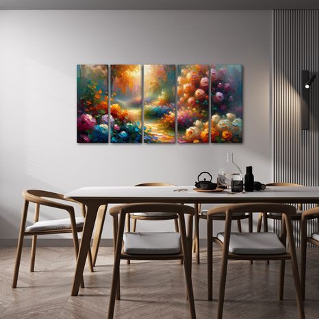 5-TEILIGES WANDBILD SONNENPFAD DURCH DEN GARTEN - WANDBILDER FELDER UND WIESEN - BILDER