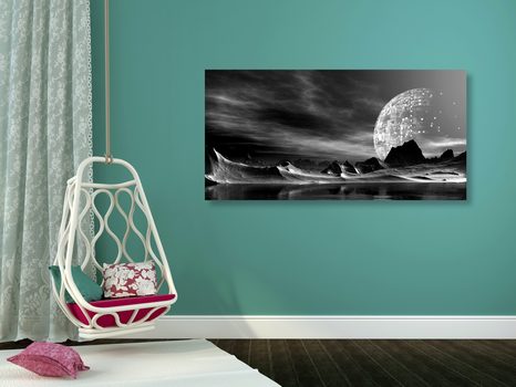WANDBILD FUTURISTISCHER PLANET IN SCHWARZ-WEISS - SCHWARZ-WEISSE BILDER - BILDER