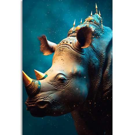 STAMPA SU TELA – RINOCERONTE BLU-ORO - QUADRI I DOMINATORI DEL REGNO ANIMALE - STAMPE E QUADRI