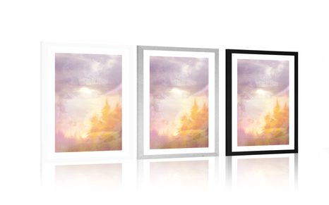 POSTER MIT PASSEPARTOUT STRAHLENDE WALDKONTUREN - MOTIVE AUS UNSERER WERKSTATT - POSTER