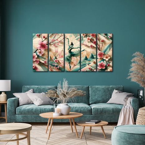 5-DIJELNA SLIKA GEOMETRIJSKA BALERINA U POKRETU - SLIKE ŽENY - SLIKE