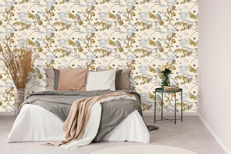 CARTA DA PARATI AUTOADESIVA – UCCELLINI VINTAGE SUI RAMI - CARTA DA PARATI AUTOADESIVE - CARTA DA PARATI