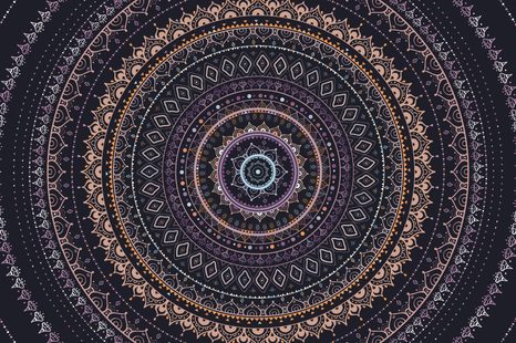 TAPETE MANDALA MIT SONNENMUSTER IN LILA TÖNEN - TAPETEN MIT FENG SHUI-MOTIVEN - TAPETEN