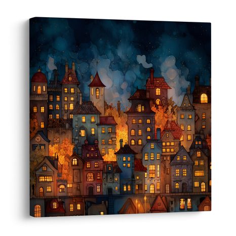 WANDBILD FESTLICHE RUHE IN DER NACHT - BUNTE HÄUSER - BILDER