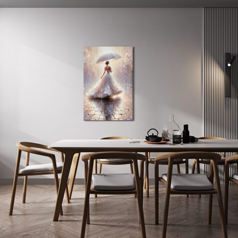 WANDBILD FRAU MIT REGENSCHIRM IM REGEN - WANDBILDER FRAUEN - BILDER