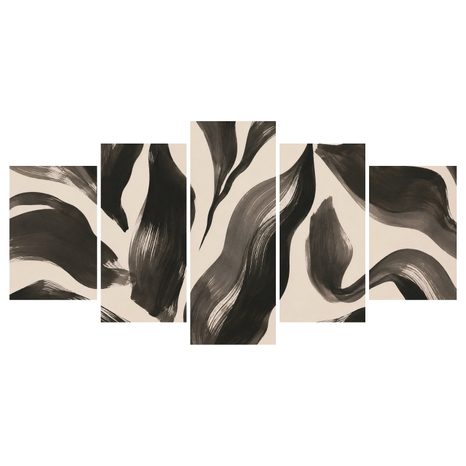 TABLEAU EN 5 PARTIES – COUPS DE PINCEAU ABSTRAITS - IMAGES FORMES ABSTRAITES - TABLEAUX