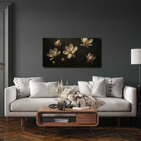 CANVASTAVLA KRÄMVITA MAGNOLIABLOMMOR I NATTEN - BLOMTAVLOR - TAVLOR