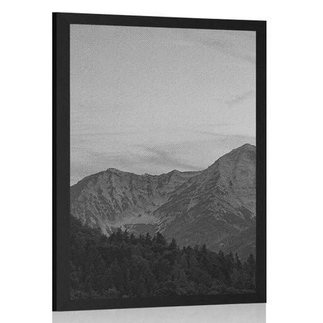 AFFICHE COUCHER DE SOLEIL SUR LES MONTAGNES EN NOIR ET BLANC - NOIR ET BLANC - AFFICHES