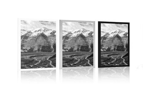 POSTER BEAUTIFUL MOUNTAIN PANORAMA IN BLACK AND WHITE - BLACK AND WHITE - POSTERS