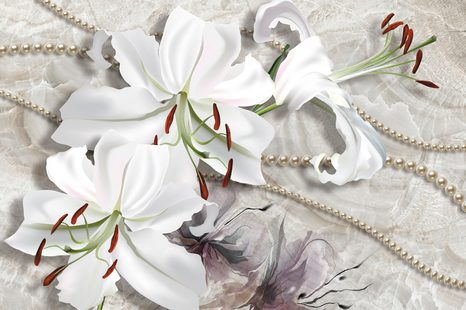 TAPETA LILIE S PERLAMI - TAPETY KVĚTINY - TAPETY