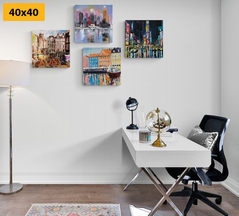 SET OBRAZŮ MĚSTA S IMITACÍ OLEJOMALBY - SESTAVY OBRAZŮ - OBRAZY