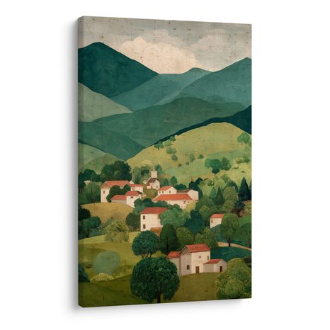 OBRAZ HORSKÉ PANORAMA S VESNICÍ - BAREVNÉ DOMY - OBRAZY