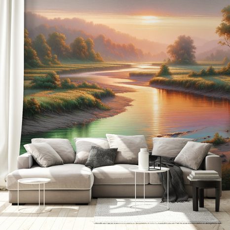 TAPETE SONNENUNTERGANG ÜBER RUHIGEM FLUSS - TAPETEN MIT NATURMOTIVEN - TAPETEN